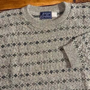 Vintage Peconic Bay Traders Fair Isle Knit Sweater Men 2XL Beige USA Grandpa 90s